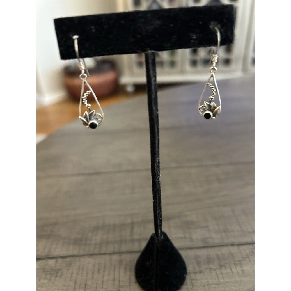 Sterling Silver With Onyx Dangle Earrings